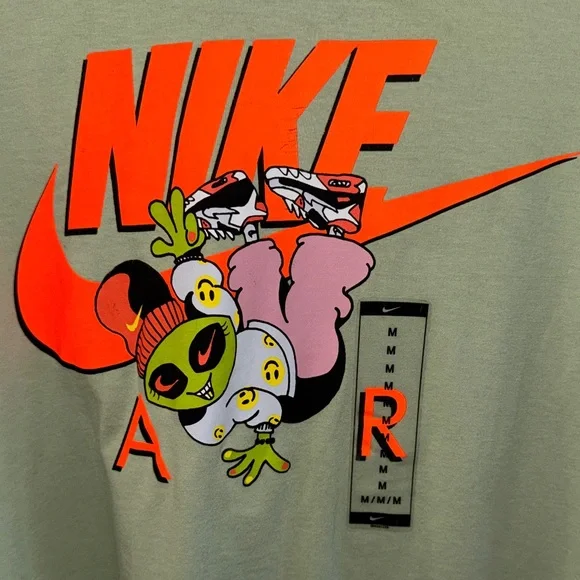 Nike Light Green Graphic Logo Short Sleeve Tee with Neon Orange Accents - Picture 4 of 10